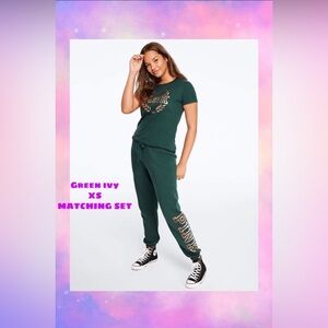 Victoria's Secret PINK Matching set Dark Green Ivy SET XS BRANDNEW